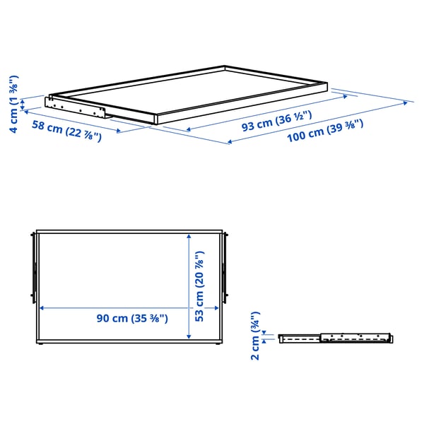 KOMPLEMENT Plateau coulissant, effet chêne blanchi, 100x58 cm