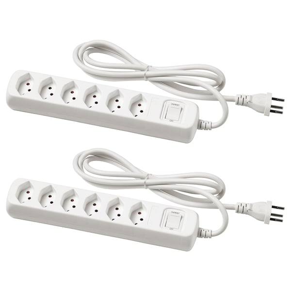 KOPPLA Bloc multiprise 6pr+interrupteur, relié à la terre/blanc, 1.5 m