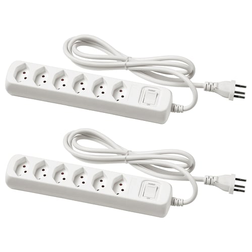KOPPLA Bloc multiprise 6pr+interrupteur, relié à la terre/blanc, 1.5 m