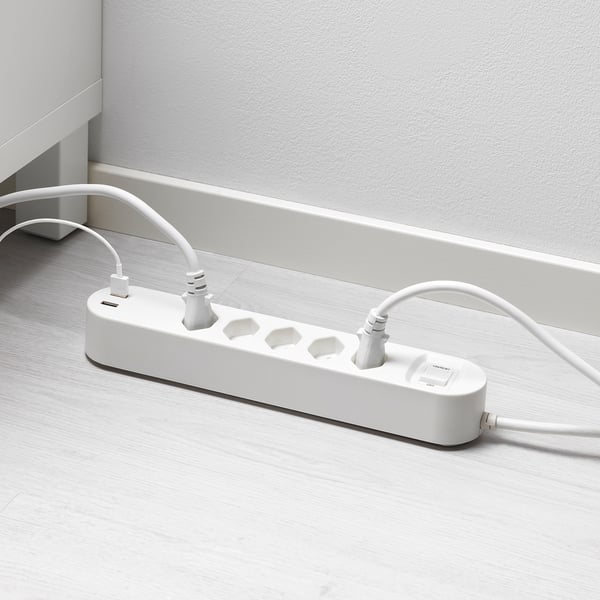 KOPPLA Multiprise 5 prises + 2 ports USB, blanc, 3.0 m