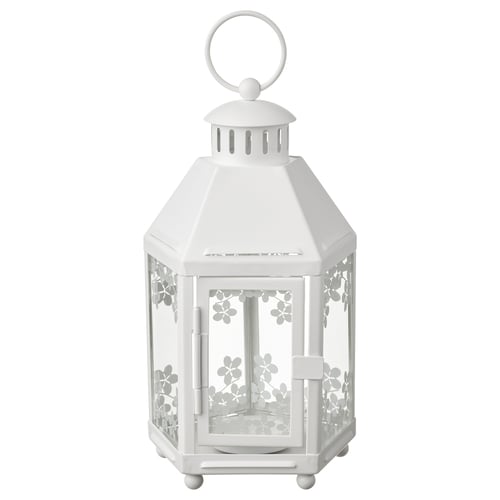KRINGSYNT Lanterne bougies ch-plat, int/ext, blanc, 21 cm