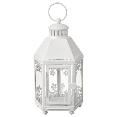 KRINGSYNT Lanterne bougies ch-plat, int/ext, blanc, 21 cm