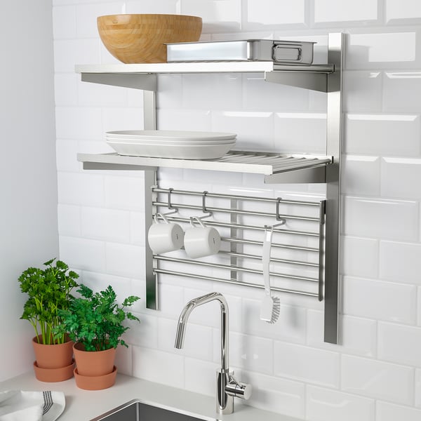 KUNGSFORS Rail susp avec tabl et gril mur, acier inoxydable