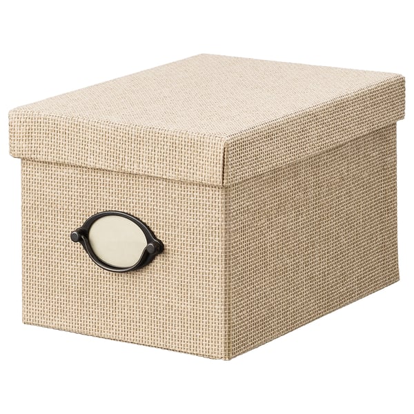 KVARNVIK Boîte de rangement avec couvercle, beige, 18x25x15 cm