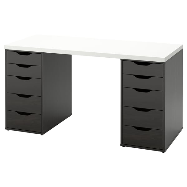 LAGKAPTEN / ALEX Bureau, blanc/brun noir, 140x60 cm
