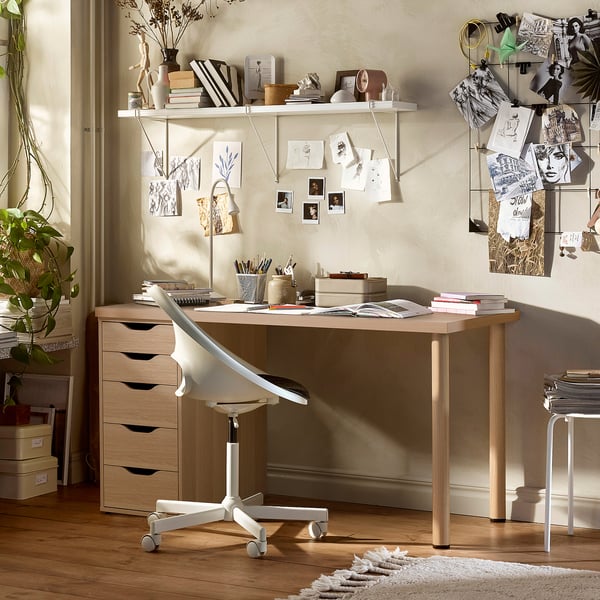 LAGKAPTEN / ALEX Bureau, effet chêne blanchi, 140x60 cm