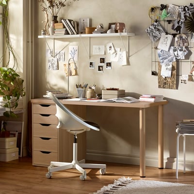 LAGKAPTEN / ALEX Bureau, effet chêne blanchi, 140x60 cm