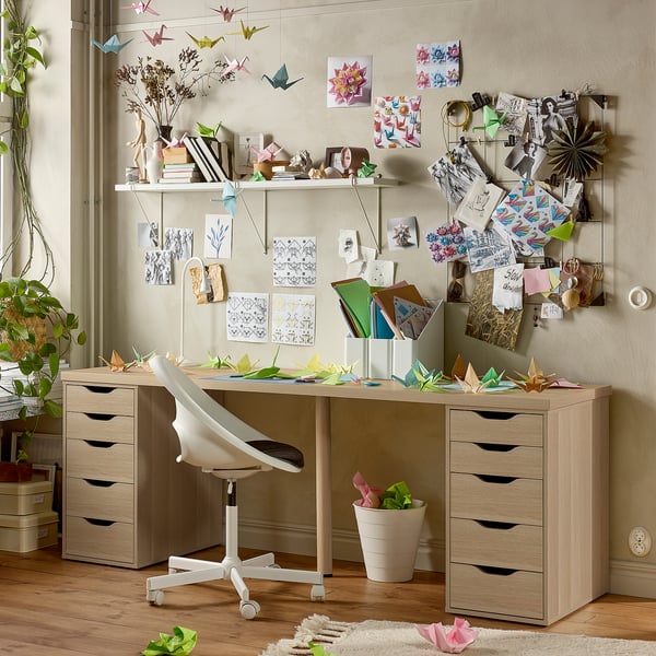 LAGKAPTEN / ALEX Bureau, plaqué chêne blanchi, 200x60 cm