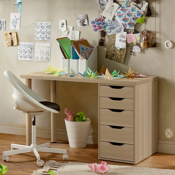 LAGKAPTEN / ALEX Bureau, teinté blanc/motif chêne, 120x60 cm