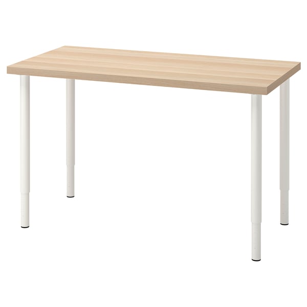 LAGKAPTEN / OLOV Bureau, effet chêne blanchi/blanc, 120x60 cm