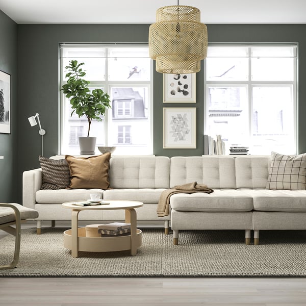 LANDSKRONA Canapé 4 places + méridienne, Gunnared beige/bois