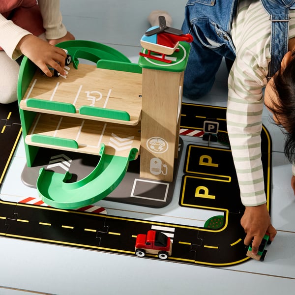 LILLABO Garage avec voiture et hélicoptère, multicolore