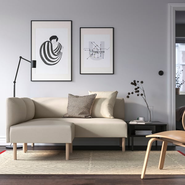 LILLEHEM Canapé d'angle modulable, 2 places, Vissle beige/bois