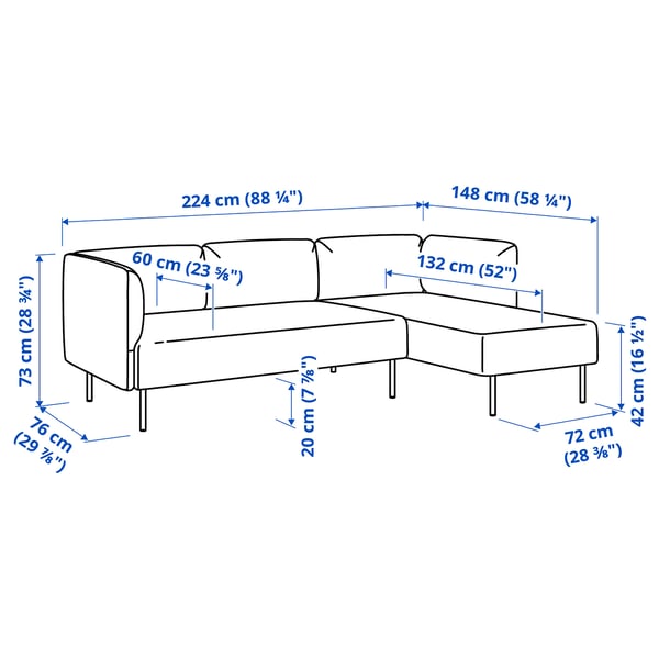 LILLEHEM Canapé modulable 3 pl + méridienne, Gunnared/rouille bois