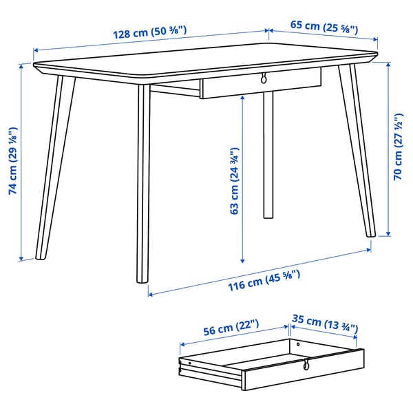LISABO Bureau, plaqué frêne, 128x65 cm