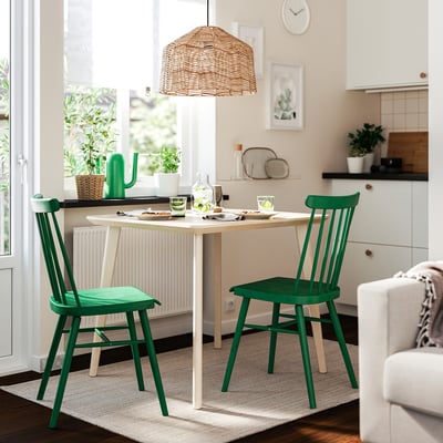 LISABO / HÖGVED Table et 2 chaises, plaqué frêne/vert, 88 cm