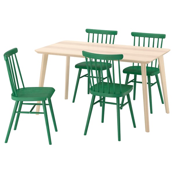 LISABO / HÖGVED Table et 4 chaises, plaqué frêne/vert, 140x78 cm