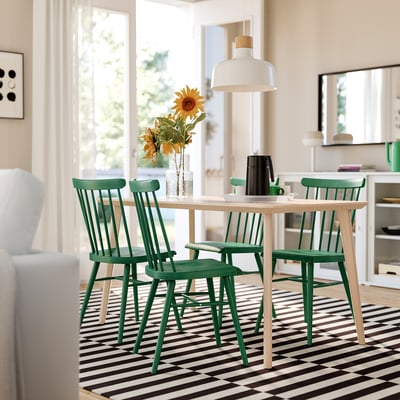 LISABO / HÖGVED Table et 4 chaises, plaqué frêne/vert, 140x78 cm