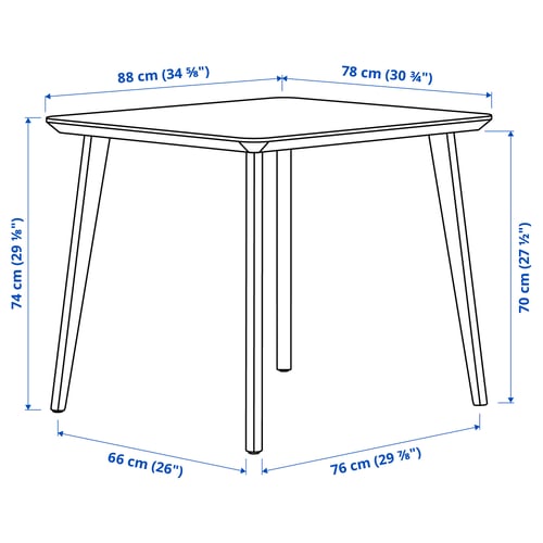 LISABO Table, noir/plaqué frêne, 88x78 cm