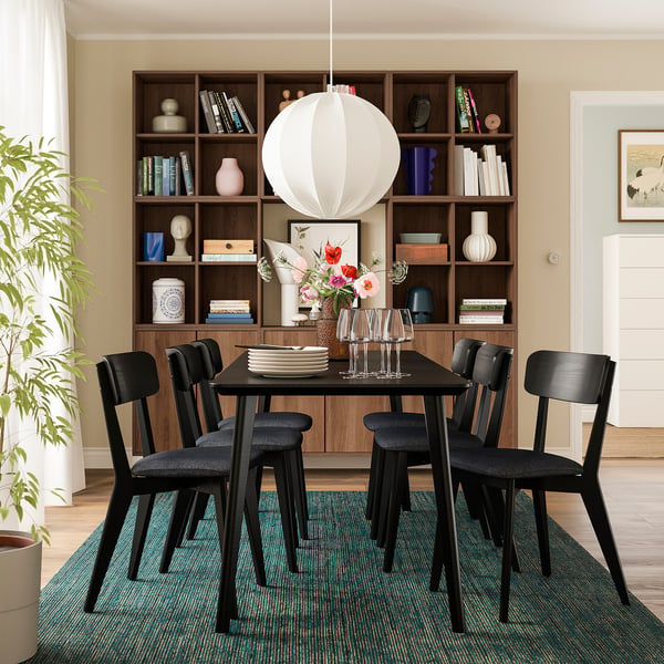 LISABO Table, noir/plaqué frêne, 200x78 cm