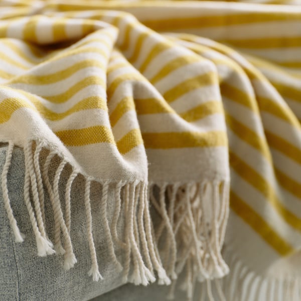 LIVVAKT Plaid, blanc cassé jaune/rayé, 130x170 cm