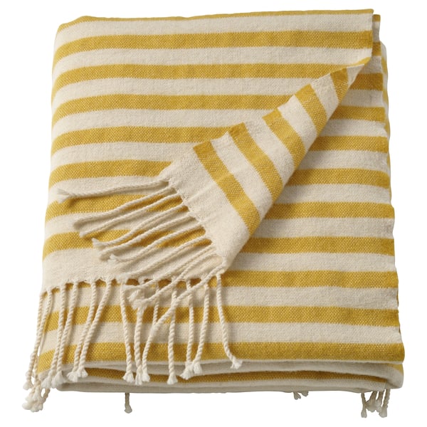 LIVVAKT Plaid, blanc cassé jaune/rayé, 130x170 cm