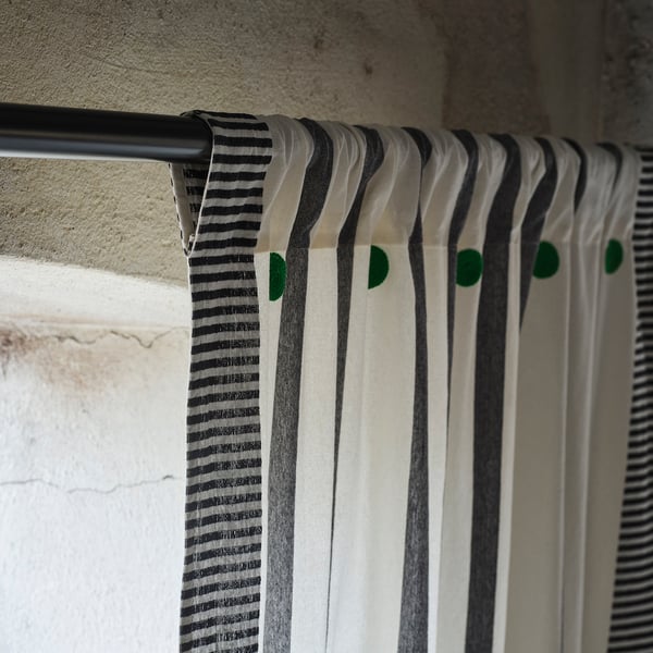 MÄVINN Rideaux, 2 pièces, noir/blanc/rayure vert, 110x300 cm