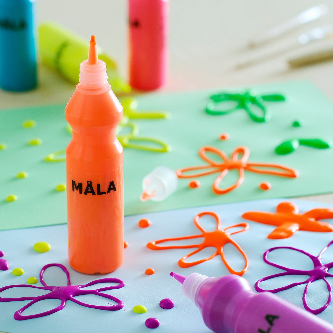MÅLA Peinture fluo/paillettée, multicolore
