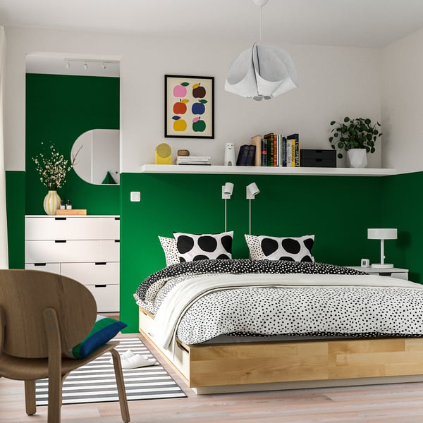 MANDAL Cadre lit avec rangement, bouleau/blanc, 140x200 cm