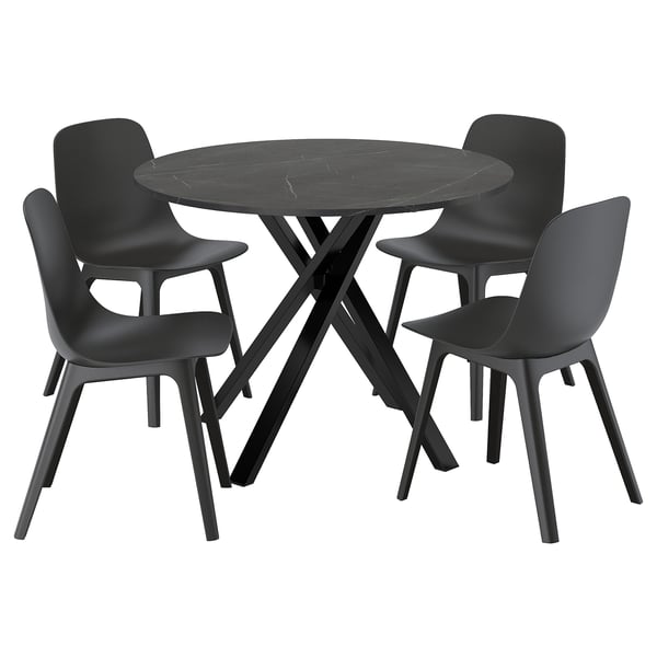 MARIEDAMM / ODGER Table et 4 chaises, noir marbré/anthracite, 105 cm