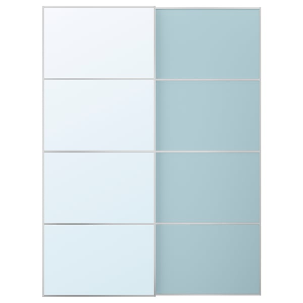 MEHAMN/AULI Jeu 2 ptes coul, aluminium double face/bleu clair miroir, 150x201 cm