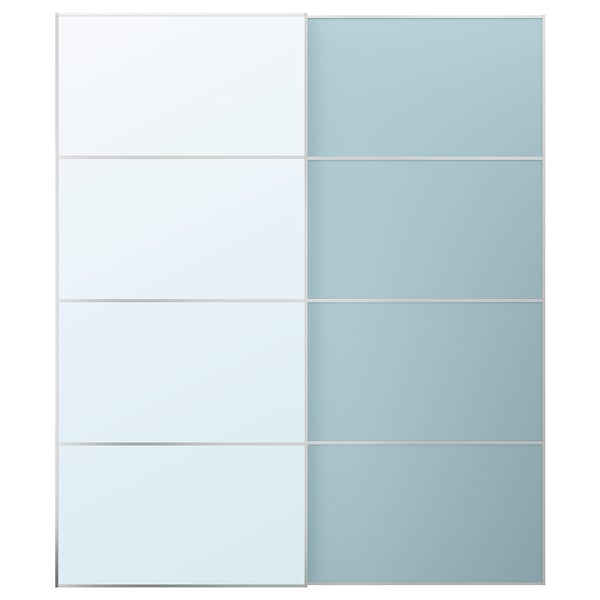 MEHAMN/AULI Jeu 2 ptes coul, aluminium double face/bleu clair miroir, 200x236 cm