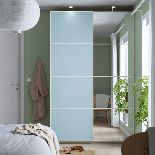 MEHAMN/AULI Jeu 2 ptes coul, aluminium double face/bleu clair miroir, 200x236 cm