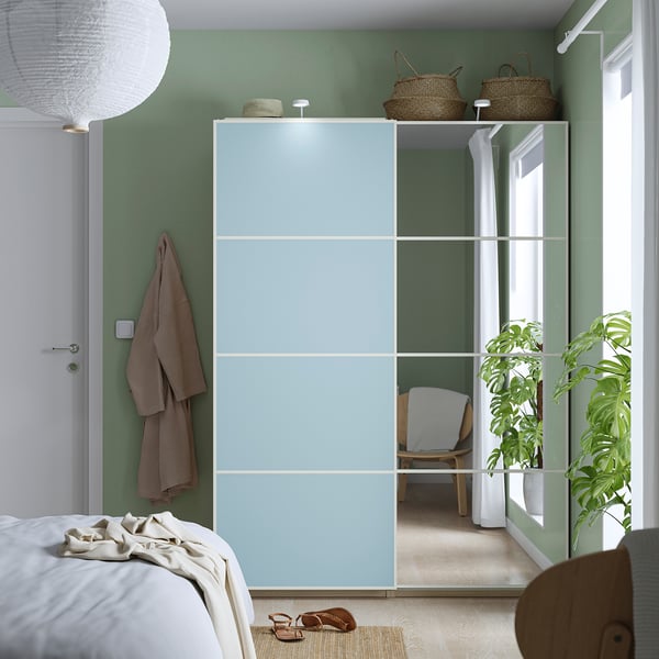 MEHAMN/AULI Jeu 2 ptes coul, aluminium double face/bleu clair miroir, 200x201 cm