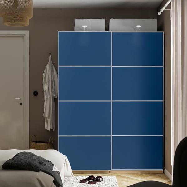 MEHAMN Jeu 2 ptes coul, blanc/double face bleu, 150x201 cm