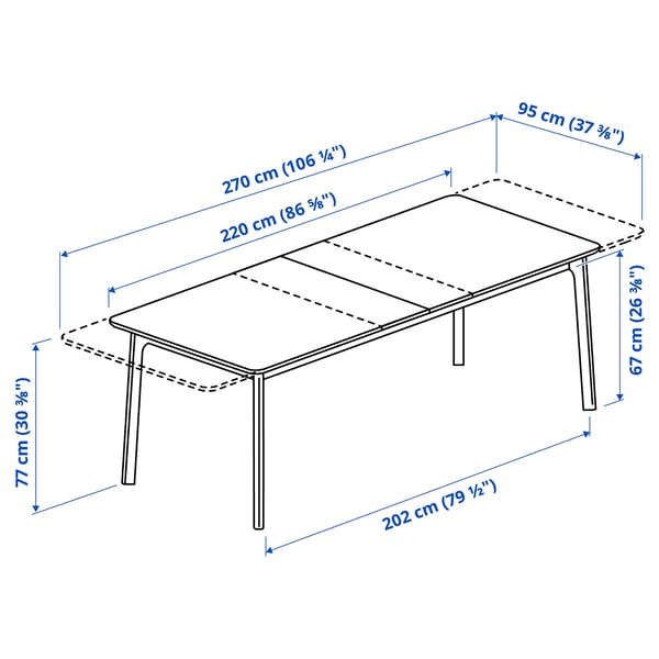 MELLANSEL Table extensible, plaqué chêne, 220/270x95 cm