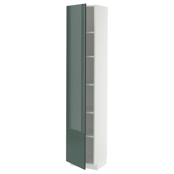 METOD Armoire avec tablettes, blanc/Kallarp gris-vert foncé brillant, 40x37x200 cm