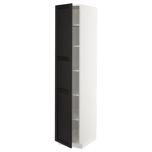 METOD Armoire avec tablettes, blanc/Lerhyttan teinté noir, 40x60x200 cm