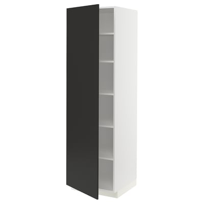 METOD Armoire avec tablettes, blanc/Nickebo anthracite mat, 60x60x200 cm