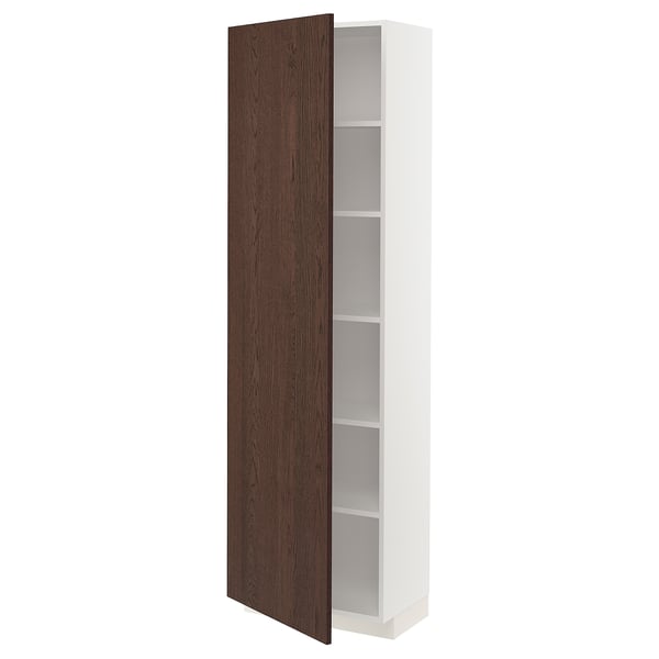 METOD Armoire avec tablettes, blanc/Sinarp brun, 60x37x200 cm