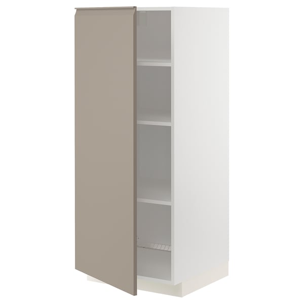 METOD Armoire avec tablettes, blanc/Upplöv beige foncé mat, 60x60x140 cm