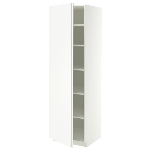 METOD Armoire avec tablettes, blanc/VOXTORP blanc mat poignée verticale, 60x60x200 cm