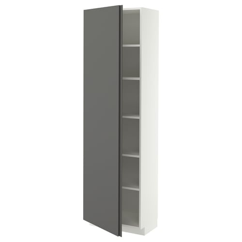 METOD Armoire avec tablettes, blanc/VOXTORP gris foncé poignée verticale, 60x37x200 cm