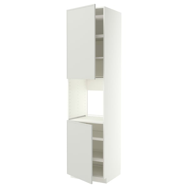 METOD Armoire four + 2 portes/tablette, blanc/Aspudden gris clair, 60x60x240 cm