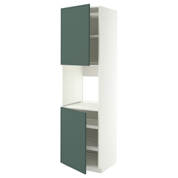 METOD Armoire four + 2 portes/tablette, blanc/Aspudden gris-vert foncé, 60x60x220 cm