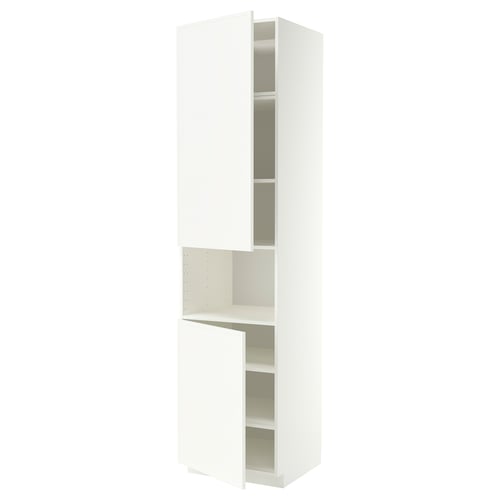 METOD Armoire micro-ondes+2ptes/tablette, blanc/Aspudden blanc mat, 60x60x240 cm