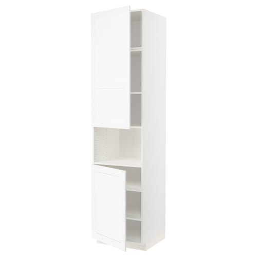 METOD Armoire micro-ondes+2ptes/tablette, blanc Enköping/blanc effet bois, 60x60x240 cm