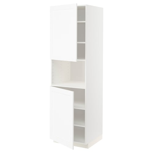 METOD Armoire micro-ondes+2ptes/tablette, blanc Enköping/blanc effet bois, 60x60x200 cm