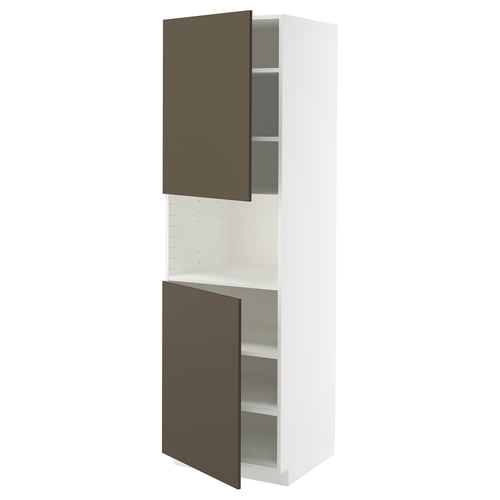 METOD Armoire micro-ondes+2ptes/tablette, blanc/Havstorp brun-beige, 60x60x200 cm