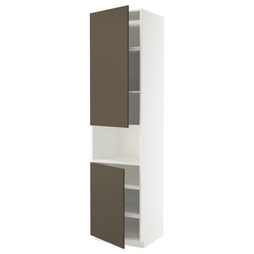 METOD Armoire micro-ondes+2ptes/tablette, blanc/Havstorp brun-beige, 60x60x240 cm